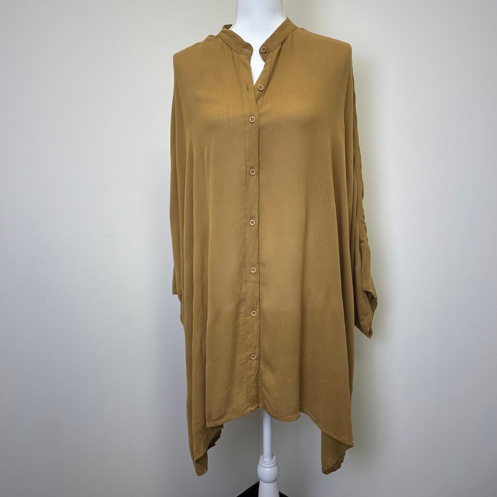NEW O'Neill Fiona Oversized Button Down Tunic Top Camel Brown Viscose XS/S